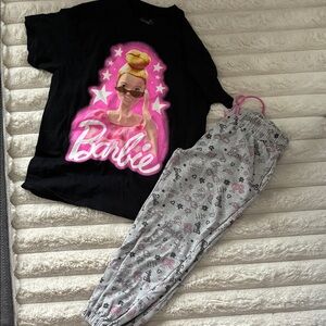 Barbie Black Tee with Pink Graphic & Gray Joggers
